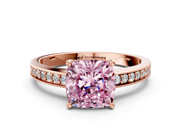 Rose gold Fancy Pink Cushion  Solitaire Pavé Band Prong Setting Ring