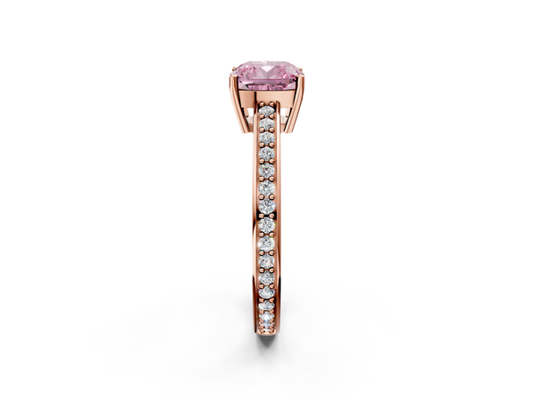 Rose gold Fancy Pink Cushion  Solitaire Pavé Band Prong Setting Ring