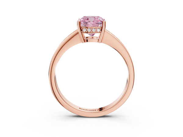 Rose gold Fancy Pink Cushion  Solitaire Pavé Band Prong Setting Ring