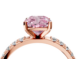 Rose gold Fancy Pink Cushion  Solitaire Pavé Band with Four-Prong Setting_142