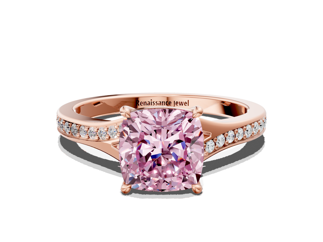 Rose gold Fancy Pink Cushion  Solitaire Pavé Band with Four-Prong Setting_45