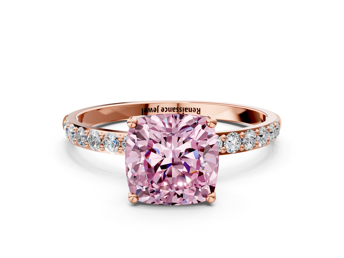 Rose gold Fancy Pink Cushion  Solitaire Pavé Diamond Engagement Ring with Four-Prong Setting_76