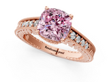 Rose gold Fancy Pink Cushion  Solitaire Pavé Diamond Milgrain Engagement Ring with Four-Prong Setting_4