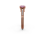 Rose gold Fancy Pink Cushion  Solitaire Pavé Diamond Milgrain Engagement Ring with Four-Prong Setting_5