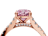 Rose gold Fancy Pink Cushion  Solitaire Pave Diamond Engagement Ring with Prong Setting_24