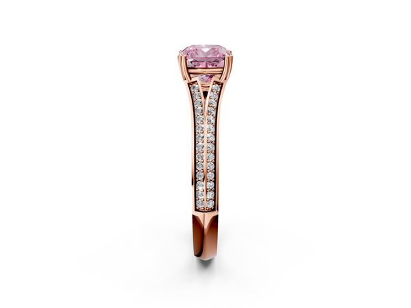 Rose gold Fancy Pink Cushion Cut Diamond Split Shank Engagement Ring with Pavé Band