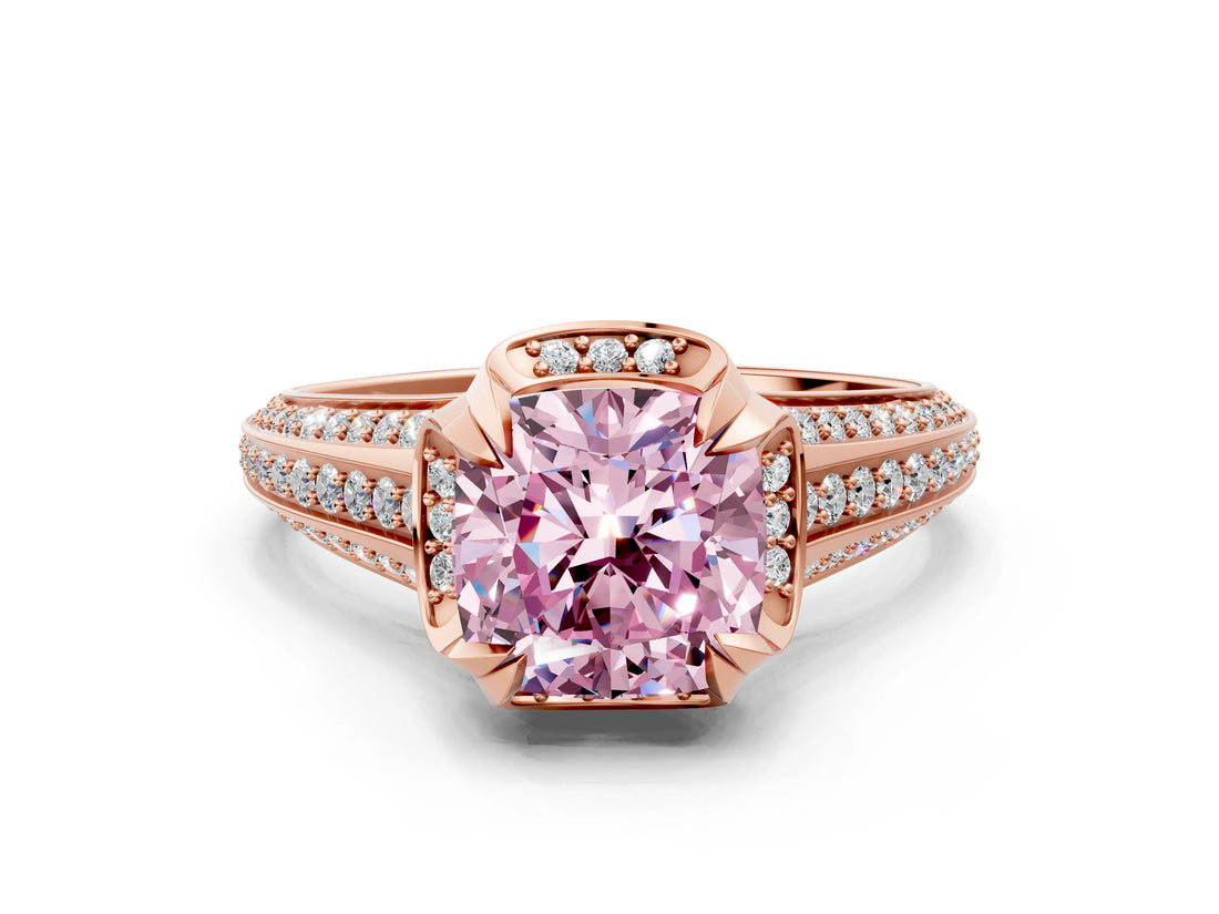Rose gold Fancy Pink Cushion  Solitaire Pave Split Shank Ring with Four-Prong Setting_104