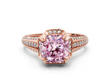 Rose gold Fancy Pink Cushion  Solitaire Pave Split Shank Ring with Four-Prong Setting_104