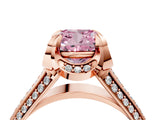 Rose gold Fancy Pink Cushion  Solitaire Pave Split Shank Ring with Four-Prong Setting_108