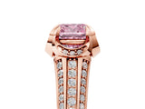 Rose gold Fancy Pink Cushion  Solitaire Pave Split Shank Ring with Four-Prong Setting_109