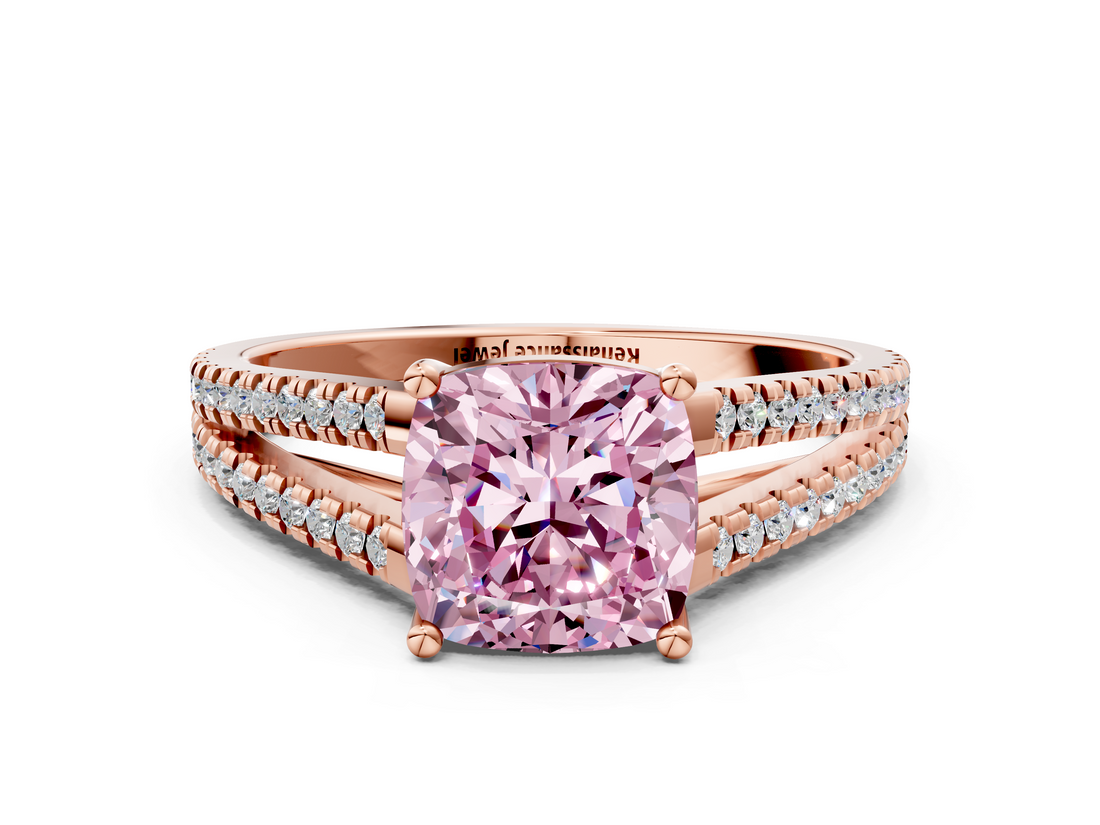 Rose gold Fancy Pink Cushion  Solitaire Split Shank Pavé Diamond Engagement Ring_385