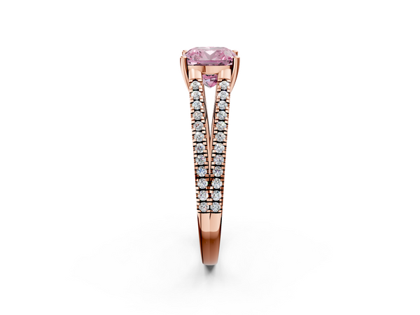 Rose gold Fancy Pink Cushion Cut Diamond Solitaire Engagement Ring with Split Shank Pavé Band