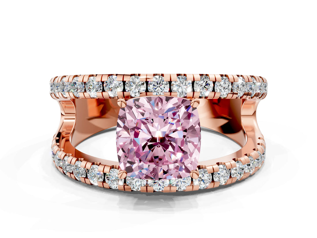Rose gold Fancy Pink Cushion  Solitaire Split Shank Pave Diamond Ring_49