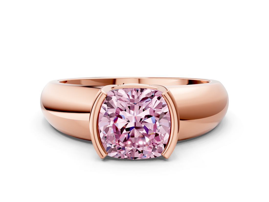 Rose gold Fancy Pink Cushion  Solitaire Tension Set Diamond Ring with Wide Band_20