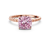 Rose gold Fancy Pink Cushion  Solitaire Twist Band Ring with Four-Prong Setting_68