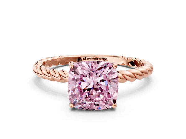 Rose gold Fancy Pink Cushion  Solitaire Twist Band Ring with Four-Prong Setting