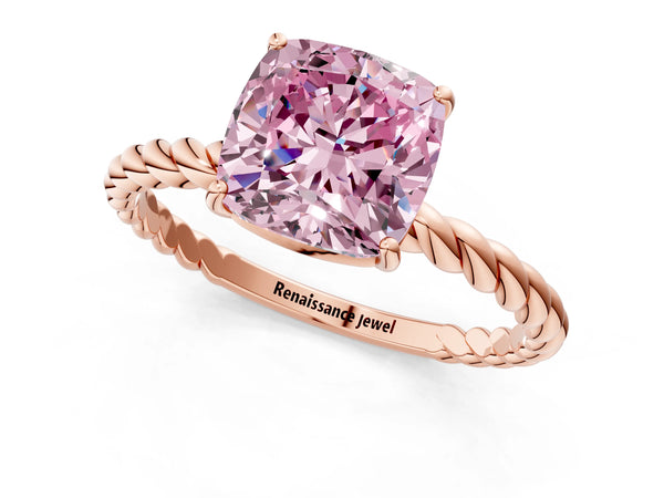Rose gold Fancy Pink Cushion  Solitaire Twist Band Ring with Four-Prong Setting