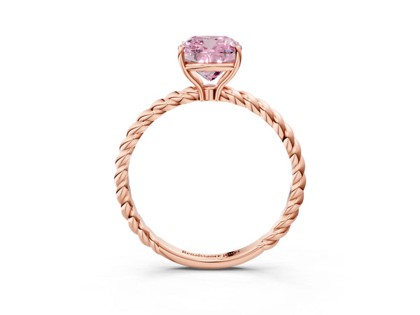 Rose gold Fancy Pink Cushion  Solitaire Twist Band Ring with Four-Prong Setting