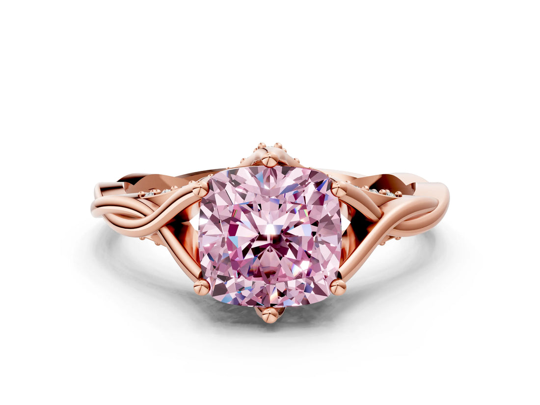 Rose gold Fancy Pink Cushion  Solitaire Twist Band Six-Prong Setting 1