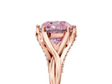 Rose gold Fancy Pink Cushion  Solitaire Twist Band Six-Prong Setting