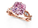 Rose gold Fancy Pink Cushion  Solitaire Twist Band with Leaf Prong Setting 1