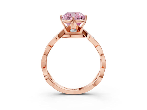 Rose gold Fancy Pink Cushion  Solitaire Twist Band with Leaf Prong Setting