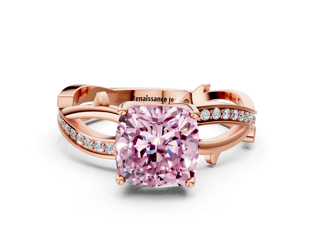 Rose gold Fancy Pink Cushion  Solitaire Twist Band with Pavé Accents and Four-Prong Setting_20