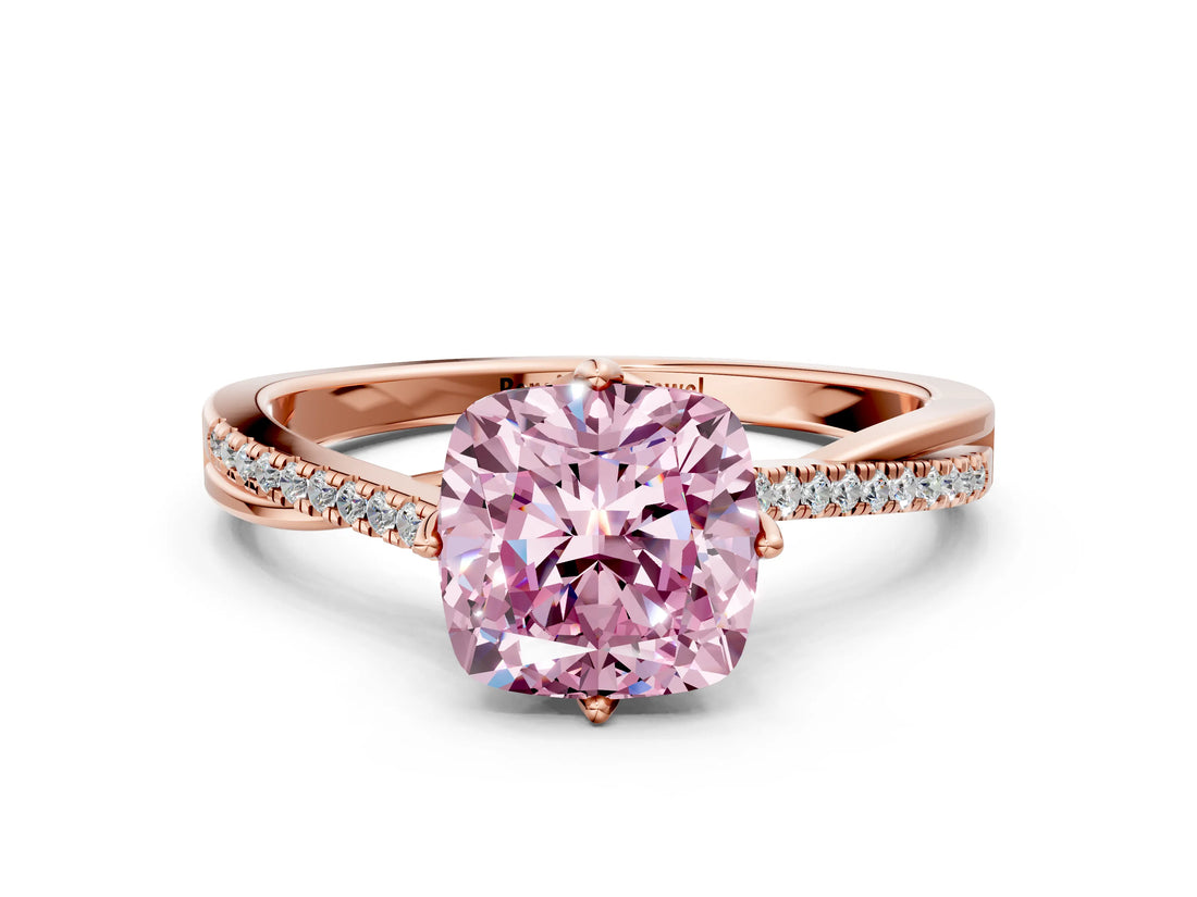 Rose gold Fancy Pink Cushion  Solitaire Twist Band with Pavé Diamonds and Four-Prong Setting_53