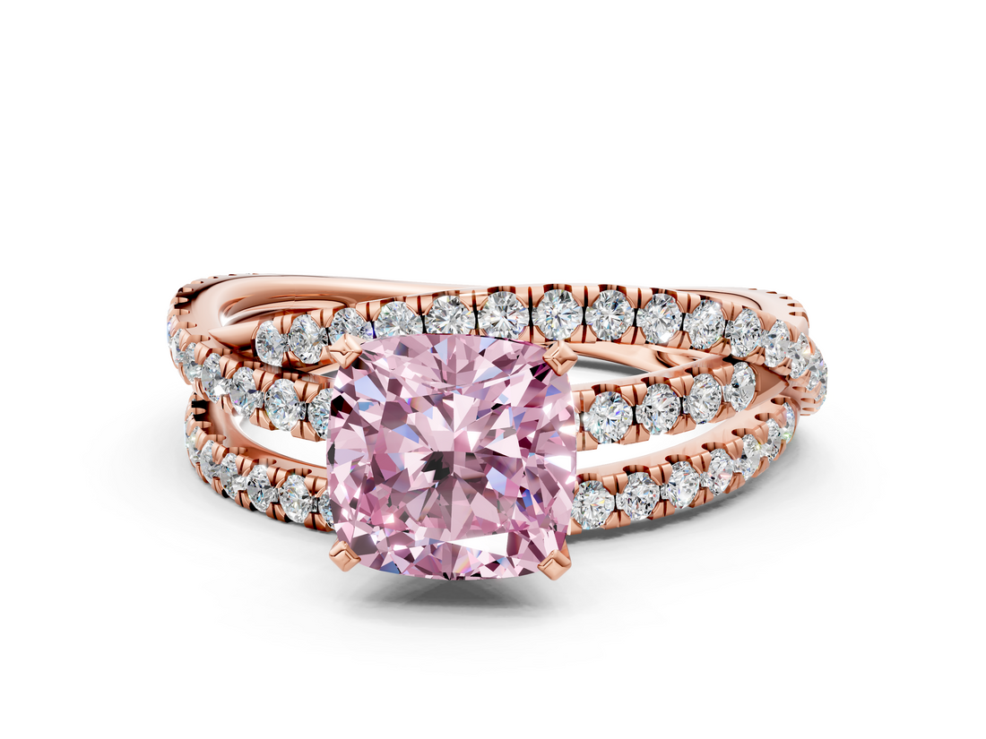 Rose gold Fancy Pink Cushion  Solitaire Twist Band with Pavé Setting and Four-Prong Setting_100