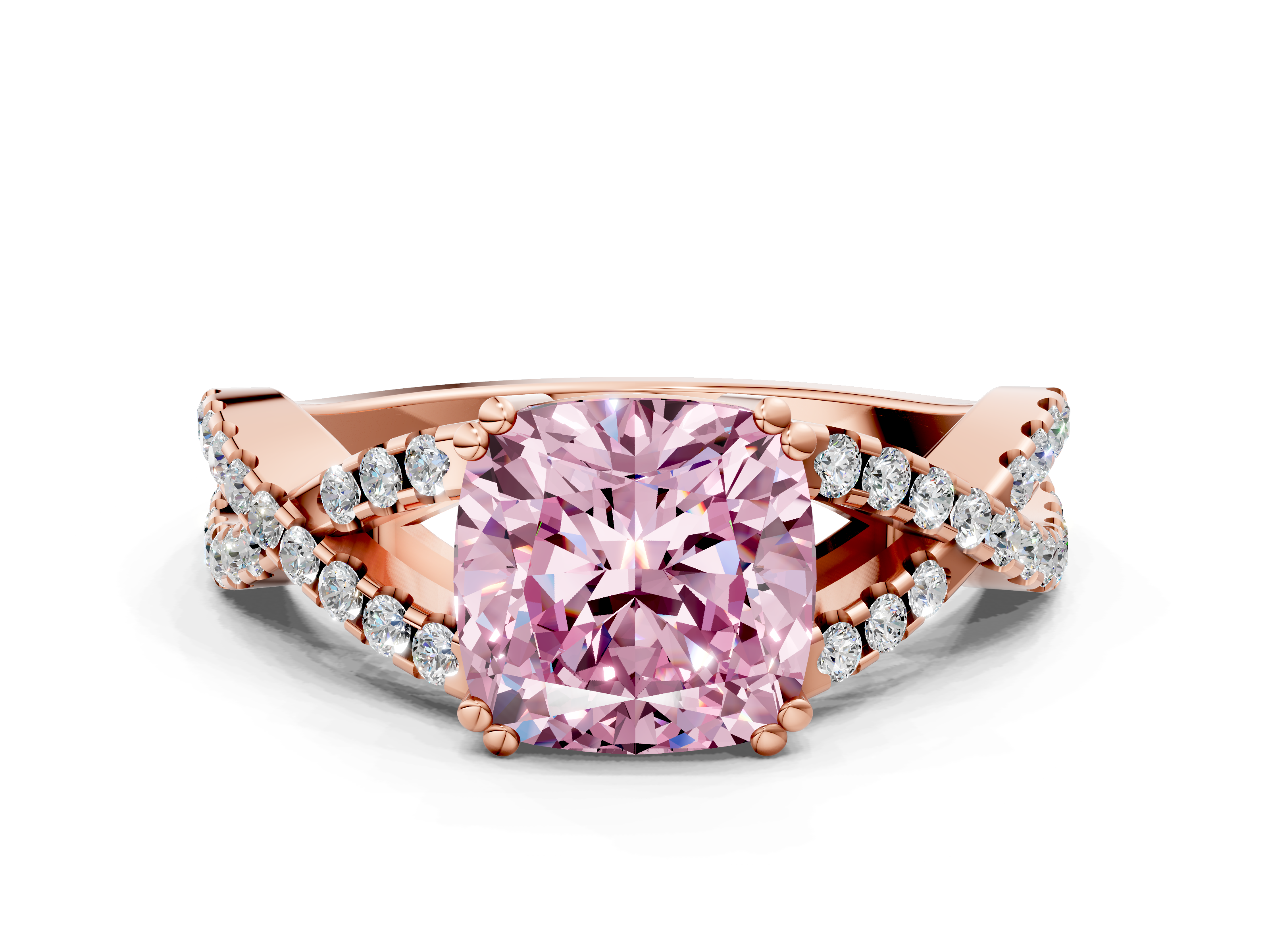 Rose gold Fancy Pink Cushion  Solitaire Twist Band with Pavé Setting and Four-Prong Setting_17