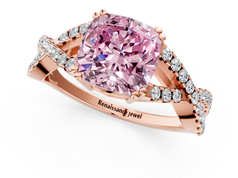 Rose gold Fancy Pink Cushion  Solitaire Twist Band with Pavé Setting and Four-Prong Setting_18