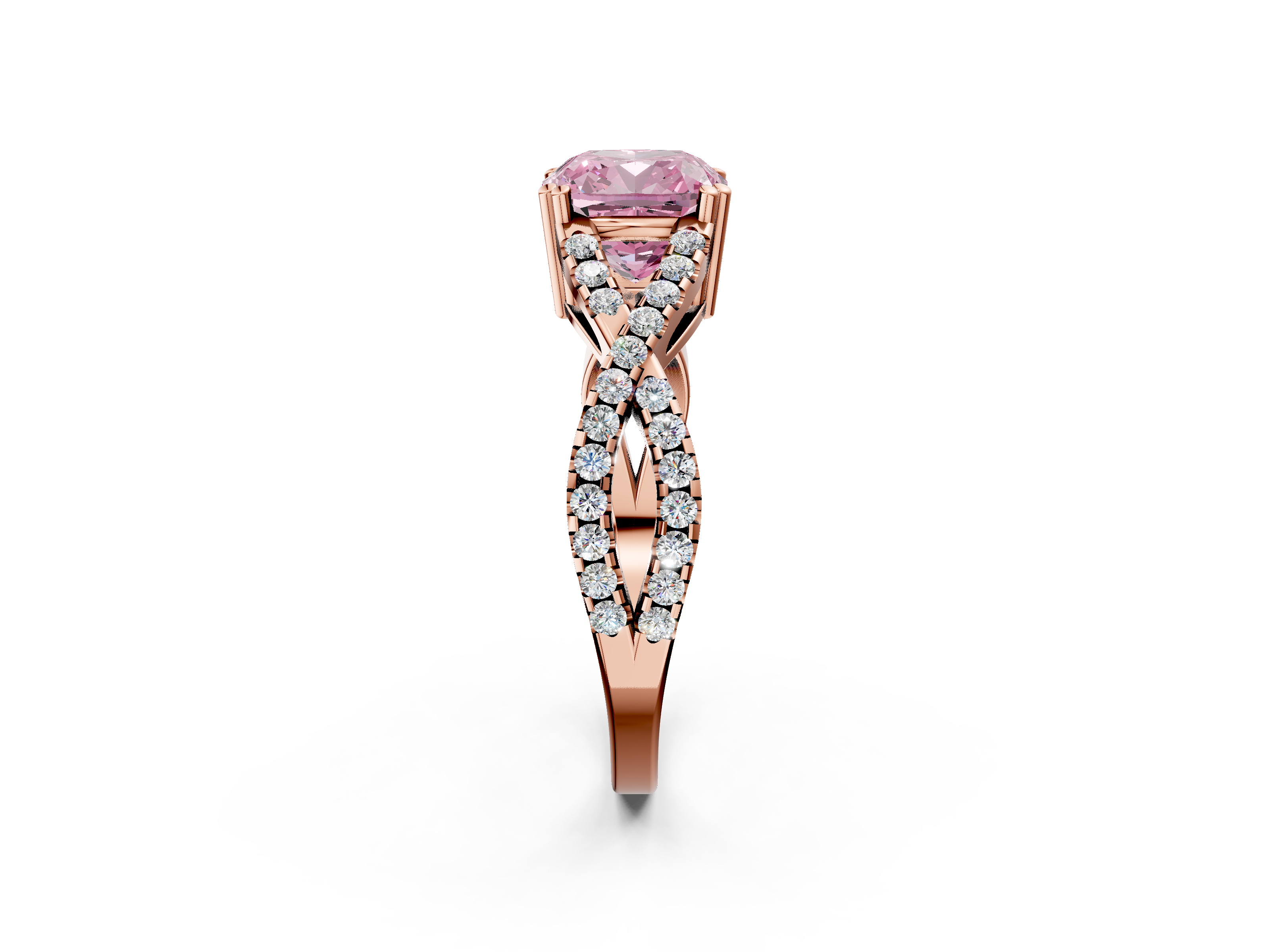 Rose gold Fancy Pink Cushion  Solitaire Twist Band with Pavé Setting and Four-Prong Setting_19