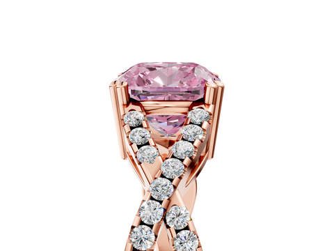 Rose gold Fancy Pink Cushion  Solitaire Twist Band with Pavé Setting and Four-Prong Setting_22