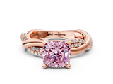 Rose gold Fancy Pink Cushion  Solitaire Twist Band with Pave Prong Setting_71