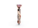 Rose gold Fancy Pink Cushion  Solitaire Twist Band with Pave Prong Setting_73