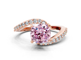 Rose gold Fancy Pink Cushion  Solitaire Twist Band with Pave Set Diamonds and Four-Prong Setting_114