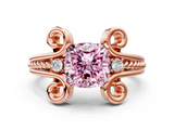 Rose gold Fancy Pink Cushion  Solitaire Twisted Band Scroll Prong Ring_3