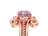 Rose gold Fancy Pink Cushion  Solitaire Twisted Band Scroll Prong Ring_8