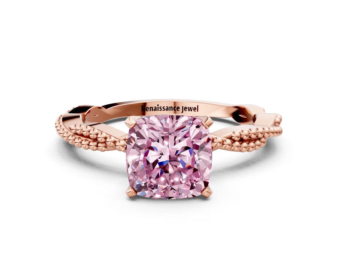 Rose gold Fancy Pink Cushion  Solitaire Twisted Band with Bead Prong Setting_313