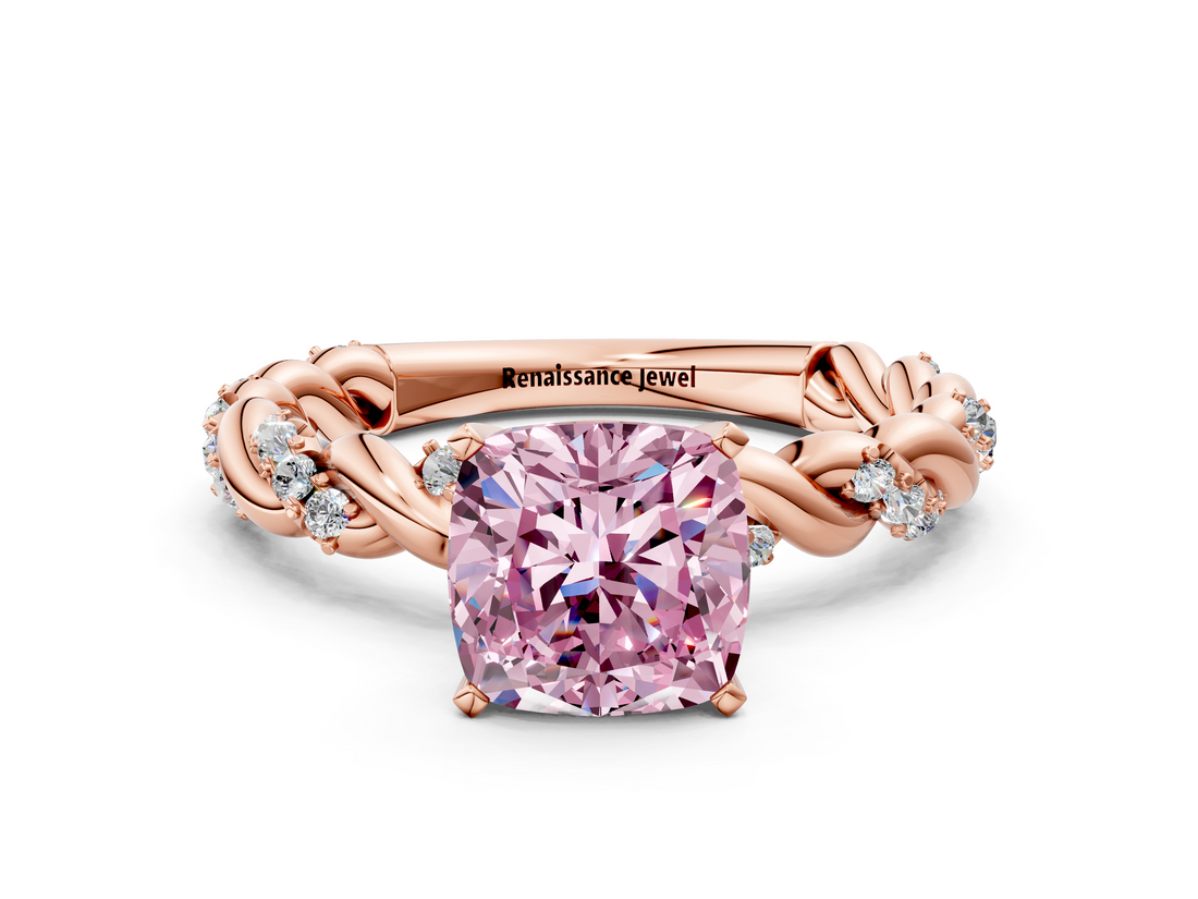 Rose gold Fancy Pink Cushion  Solitaire Twisted Band with Pavé Accents and Four-Prong Setting_3