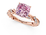 Rose gold Fancy Pink Cushion  Solitaire Twisted Band with Pavé Accents and Four-Prong Setting_4