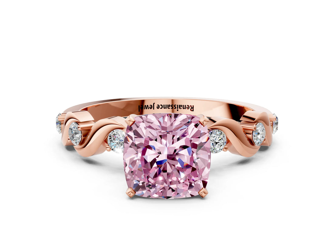 Rose gold Fancy Pink Cushion  Solitaire Twisted Band with Prong Setting