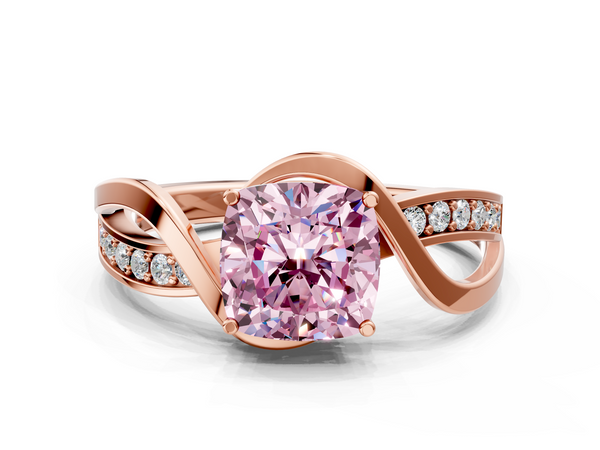 Rose gold Fancy Pink Cushion  Solitaire Twisted Band with Prong Setting