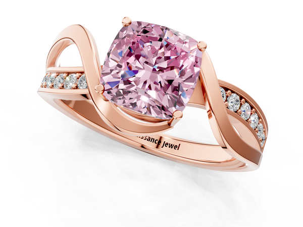 Rose gold Fancy Pink Cushion  Solitaire Twisted Band with Prong Setting