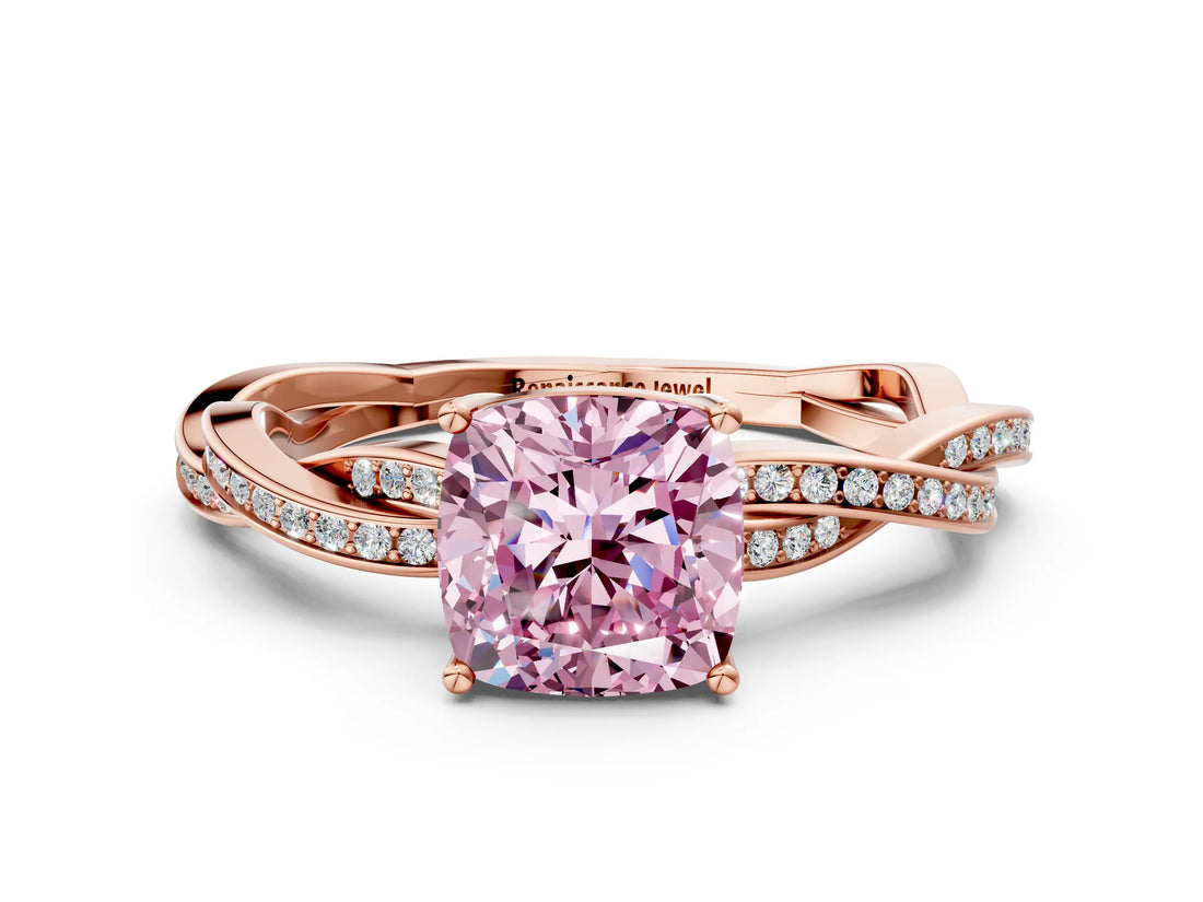 Rose gold Fancy Pink Cushion  Solitaire Twisted Pave Diamond Ring with Four-Prong Setting_24