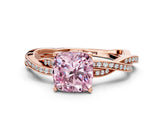 Rose gold Fancy Pink Cushion  Solitaire Twisted Pave Diamond Ring with Four-Prong Setting_79
