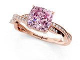 Rose gold Fancy Pink Cushion  Solitaire Twisted Pave Diamond Ring with Four-Prong Setting_80