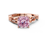 Rose gold Fancy Pink Cushion  Solitaire Vine Band with Milgrain Prong Setting_3