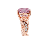 Rose gold Fancy Pink Cushion  Solitaire Vine Band with Milgrain Prong Setting_8