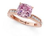 Rose gold Fancy Pink Cushion  Solitaire with Pavé Band and Four-Prong Setting_296
